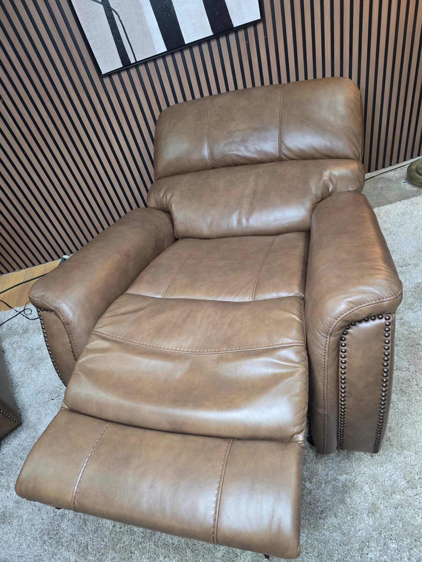 -1223- 2 Matching Barcalounger Presley Real Leather Power Rocker Recliner with Power Headrest LIKE NEW