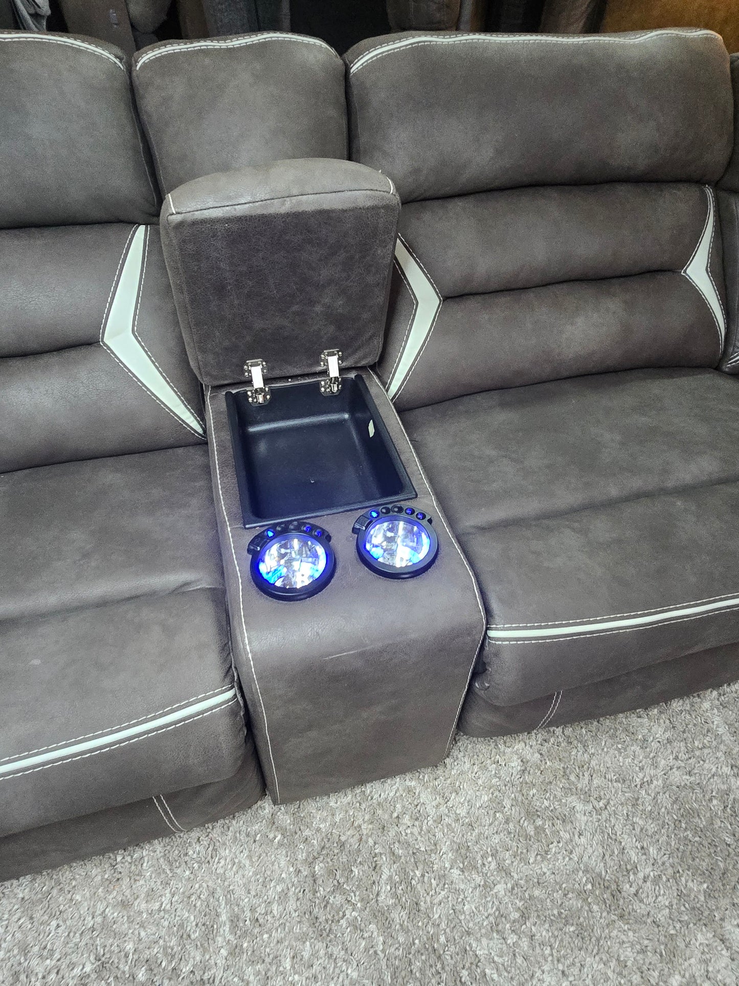 -1223- Like New- Kincord Midnight Color Modular Power Reclining Sectional with Console