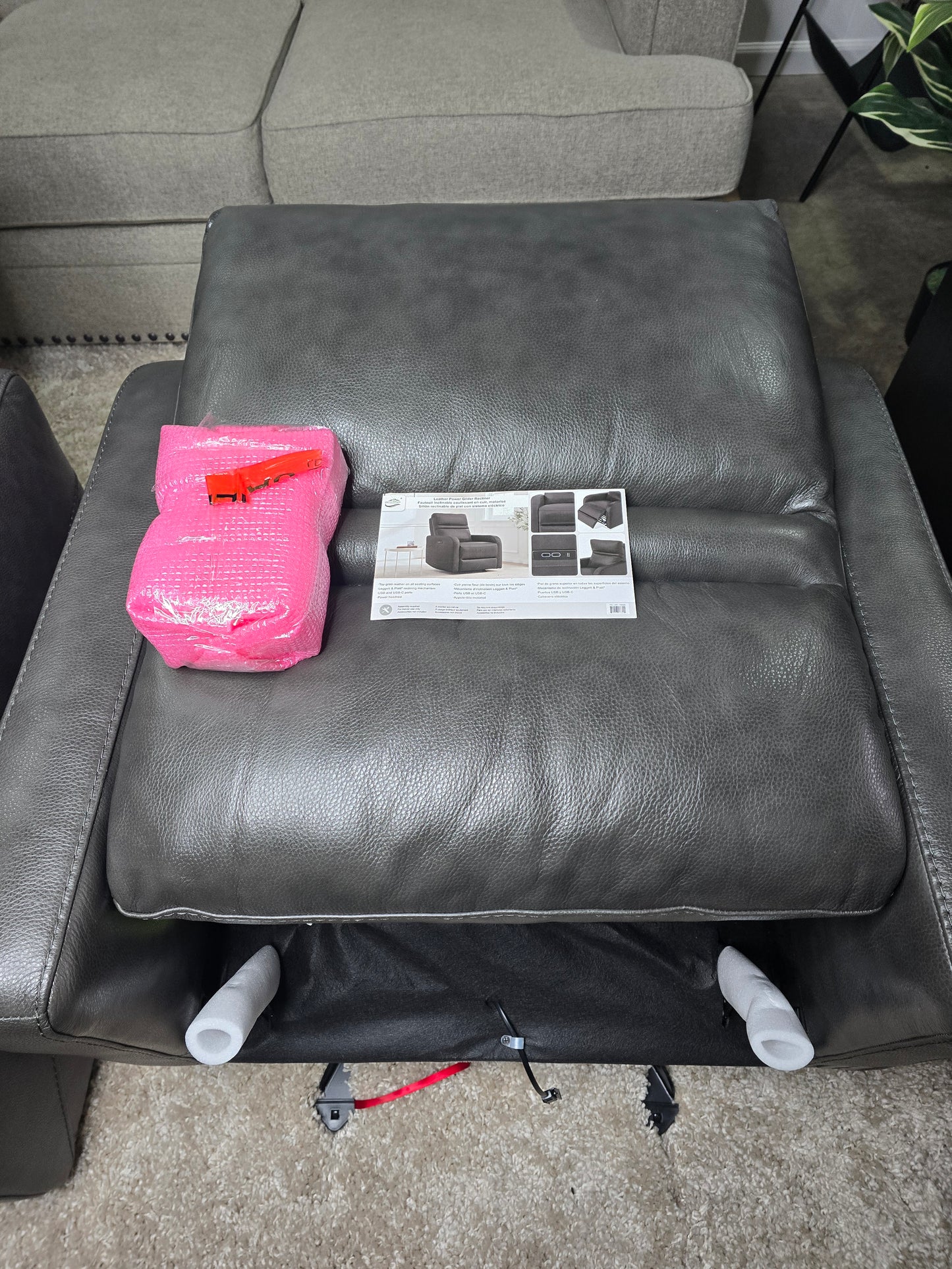 Like New - Power Modern Gray Leather Glider Recliner Chair