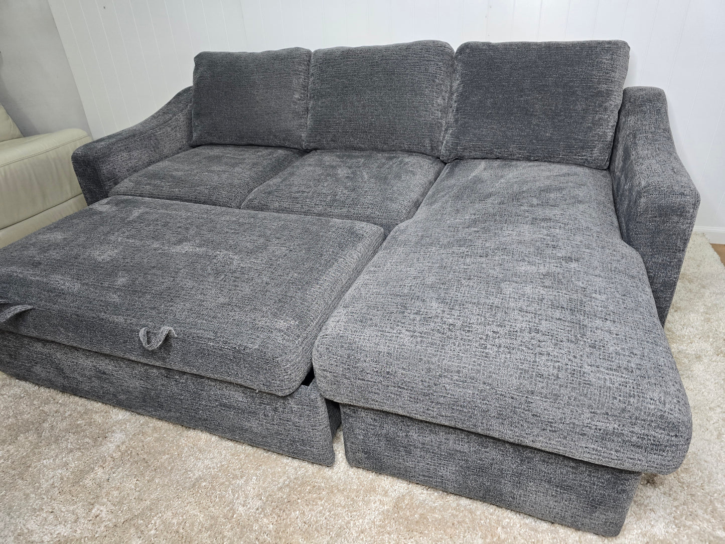 LIKE NEW- Coddle Aria Fabric Sleeper Sofa with Reversible Chaise and Storage, Gray