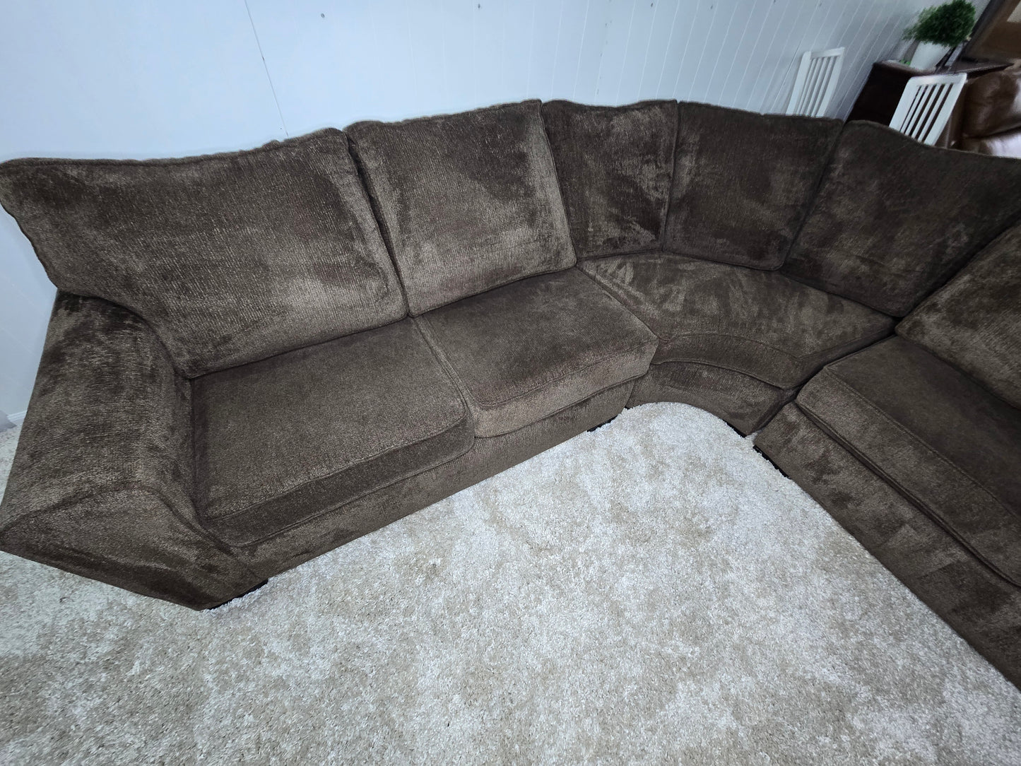 Large 3 Sections Brown Sectional Sofa With Cuddler Corner Made in U.S.A
