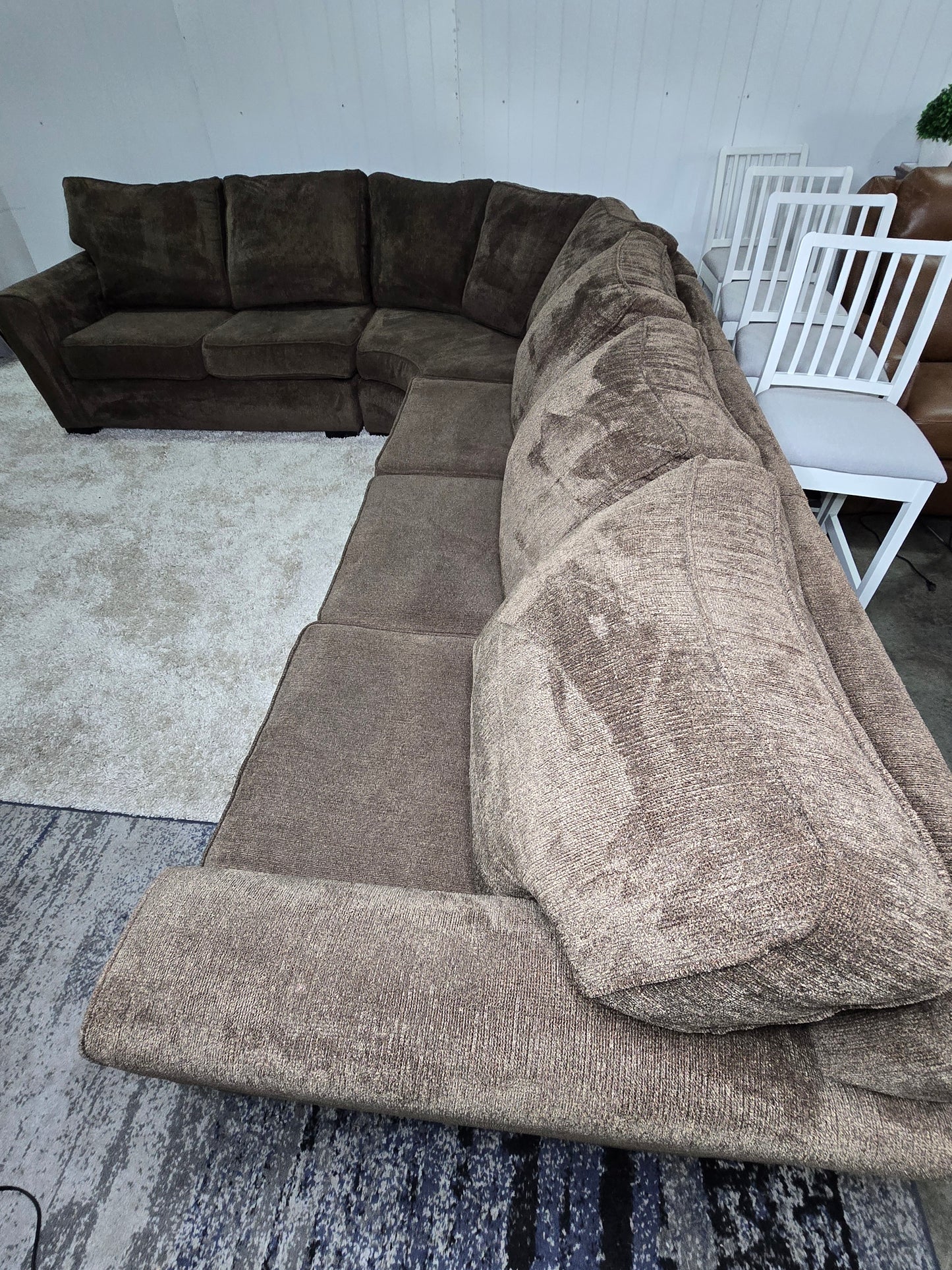 Large 3 Sections Brown Sectional Sofa With Cuddler Corner Made in U.S.A