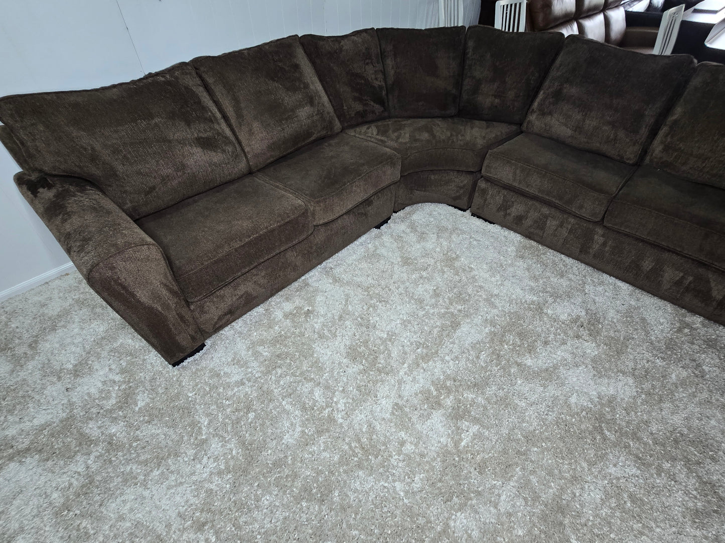 Large 3 Sections Brown Sectional Sofa With Cuddler Corner Made in U.S.A