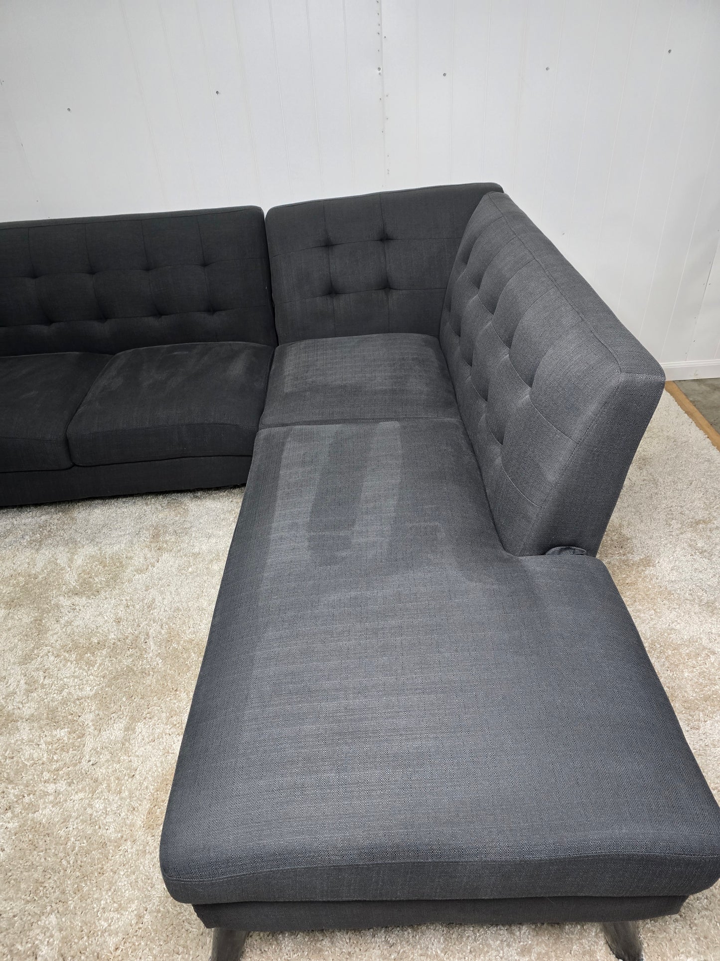- Mid Century Modern Style Ash black 2 Piece Tuffted Sectional Sofa