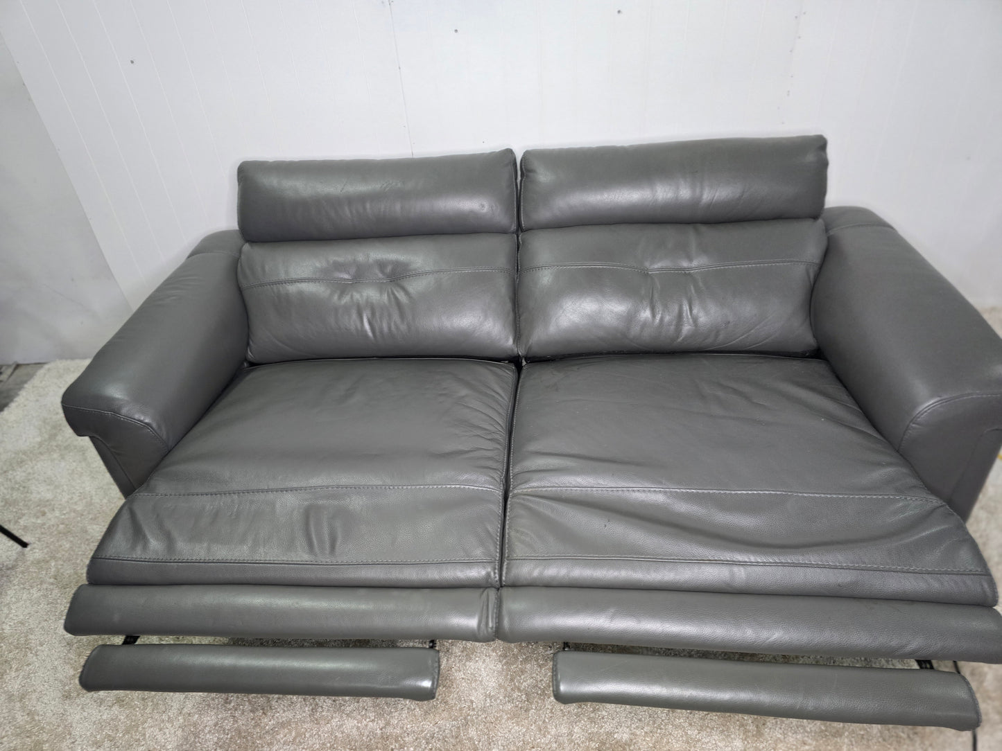 Gray Modern Real Leather Dual Power Reclining Loveseat