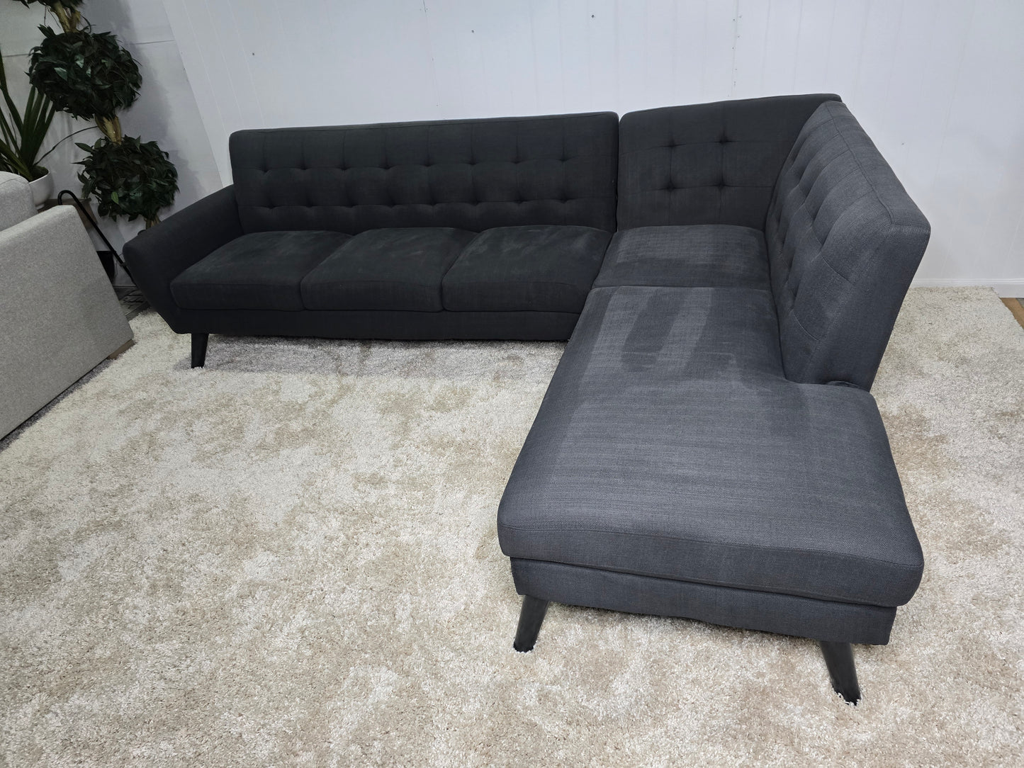 - Mid Century Modern Style Ash black 2 Piece Tuffted Sectional Sofa