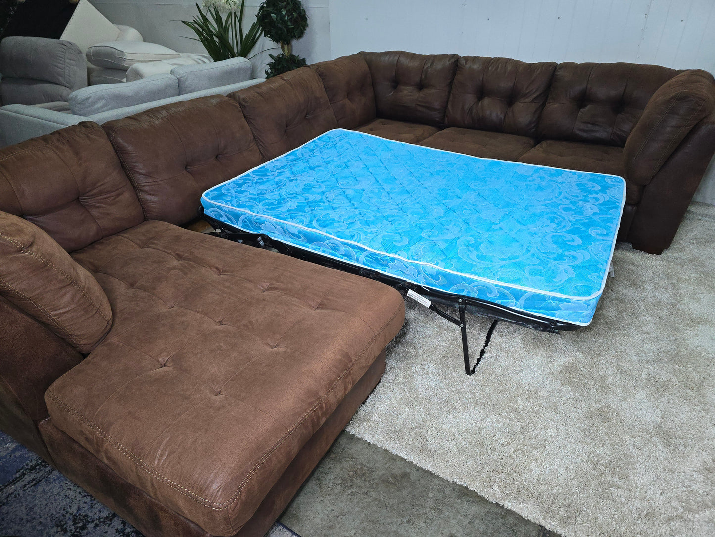 Z- Ashley Large 3 Piece Brown U Shape Sectional Pull Out Sleeper Sofa