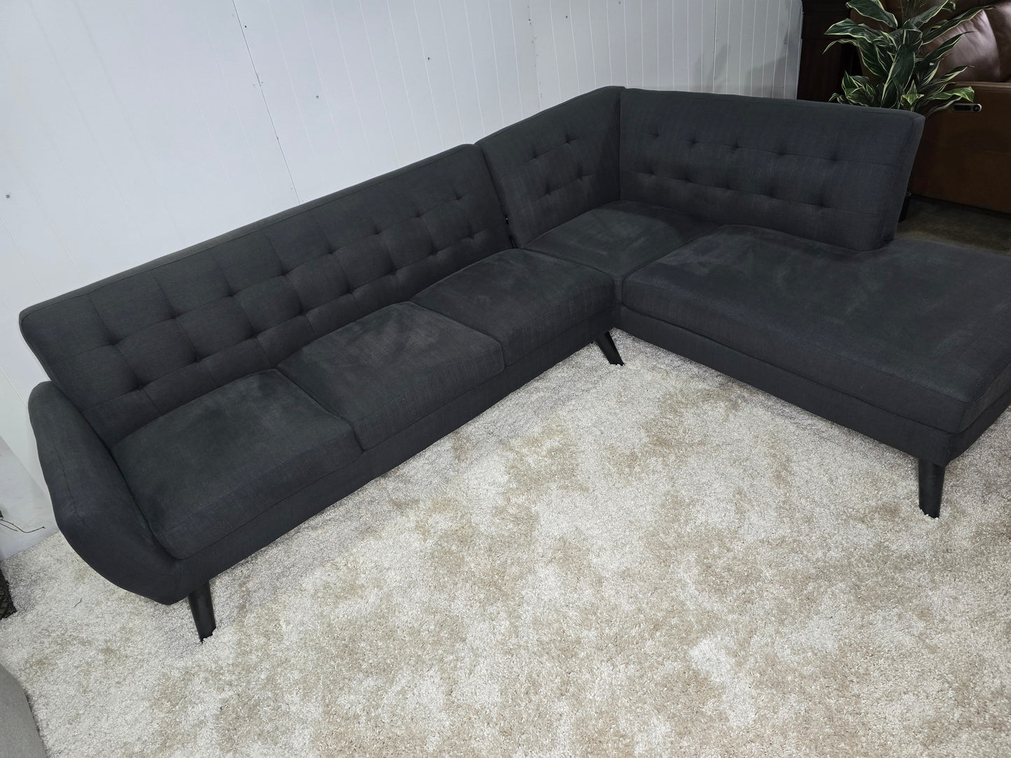 - Mid Century Modern Style Ash black 2 Piece Tuffted Sectional Sofa