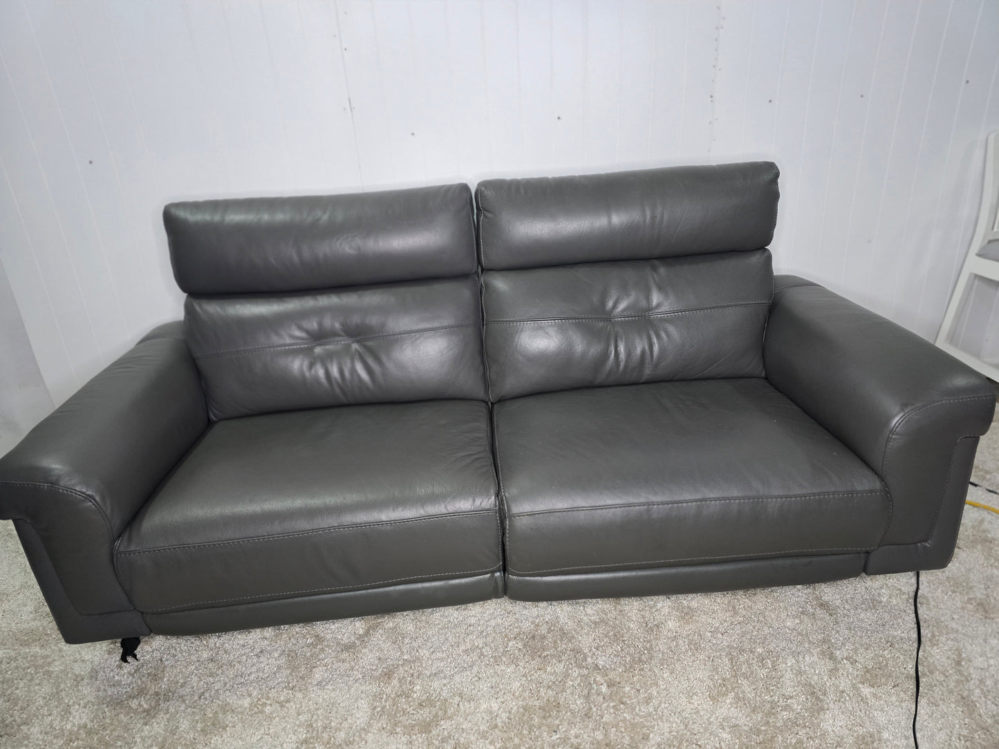Gray Modern Real Leather Dual Power Reclining Loveseat