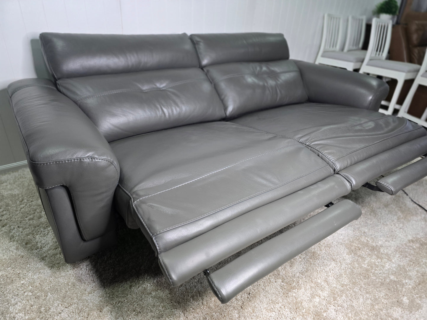 Gray Modern Real Leather Dual Power Reclining Loveseat