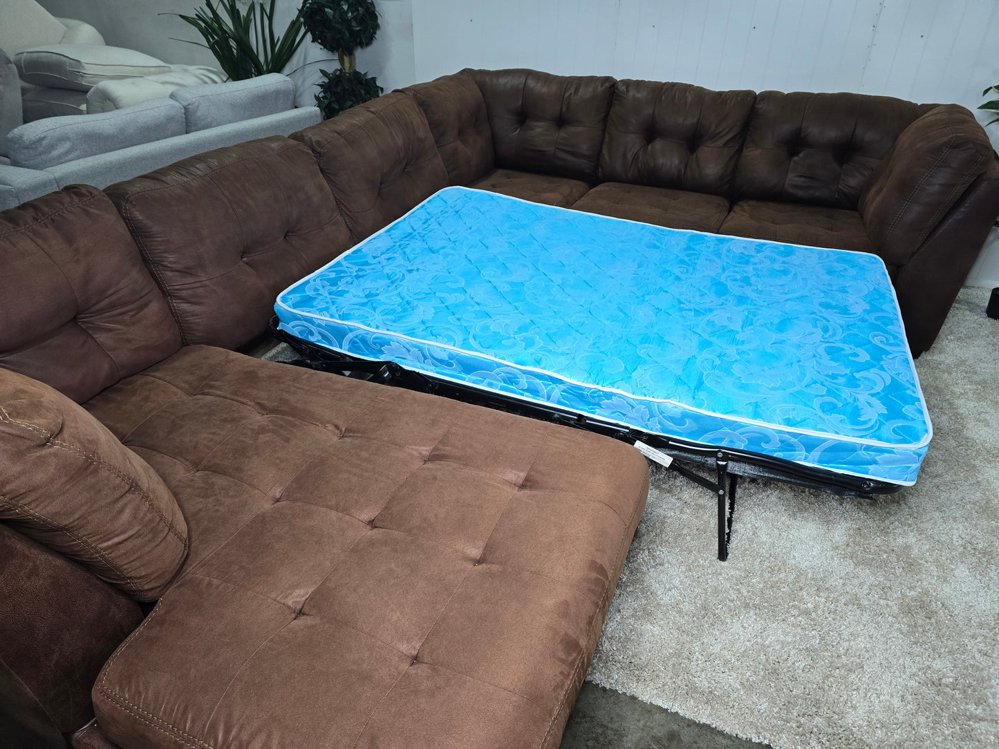 Z- Ashley Large 3 Piece Brown U Shape Sectional Pull Out Sleeper Sofa