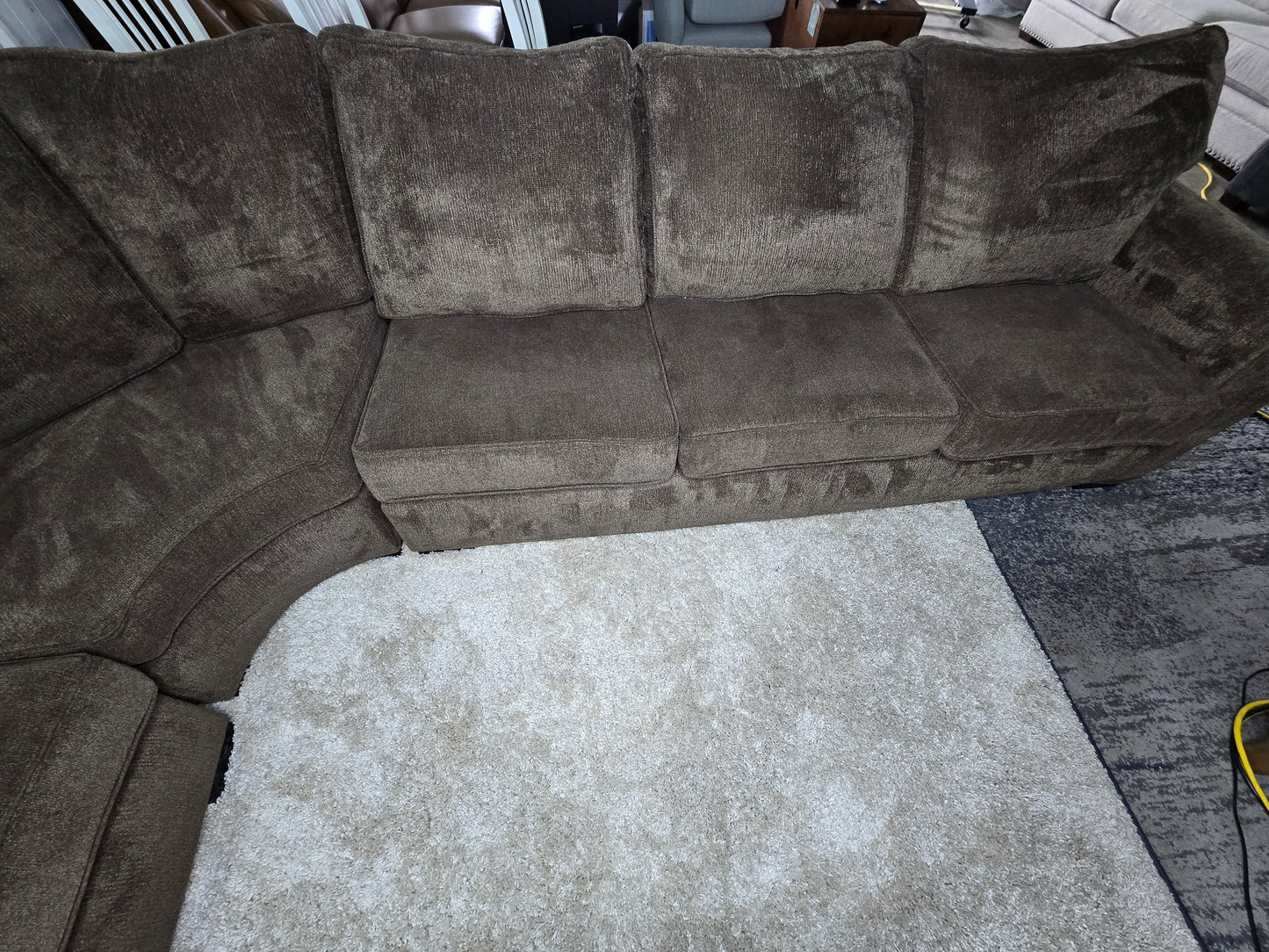 Large 3 Sections Brown Sectional Sofa With Cuddler Corner Made in U.S.A