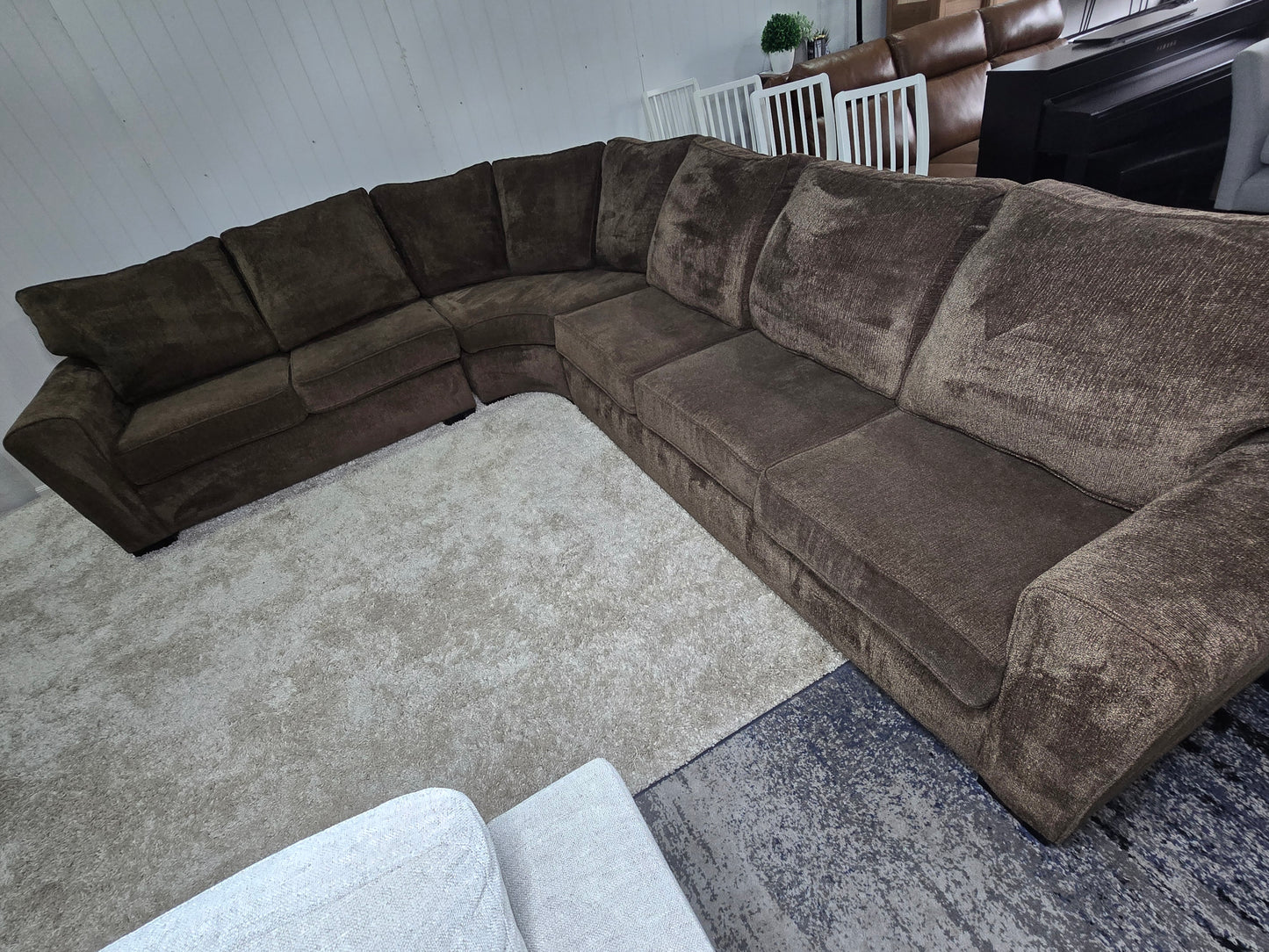 Large 3 Sections Brown Sectional Sofa With Cuddler Corner Made in U.S.A