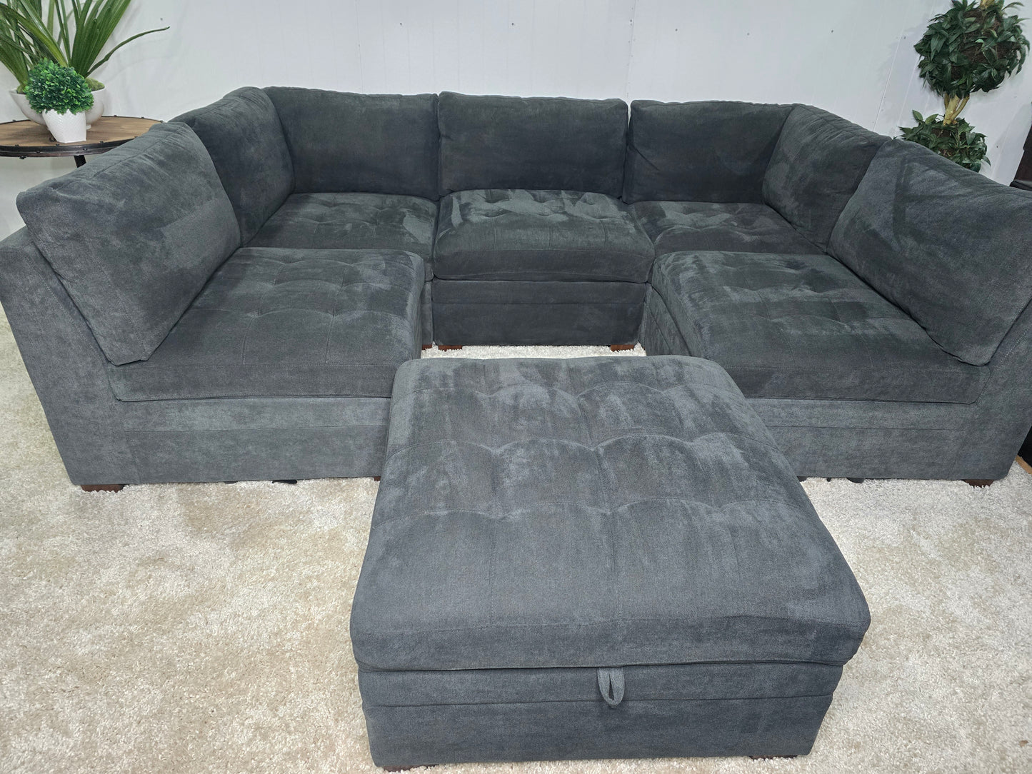 LIKE NEW- Modern Dark Gray Thomasville Tisdale Fabric Sectional with Storage Ottoman