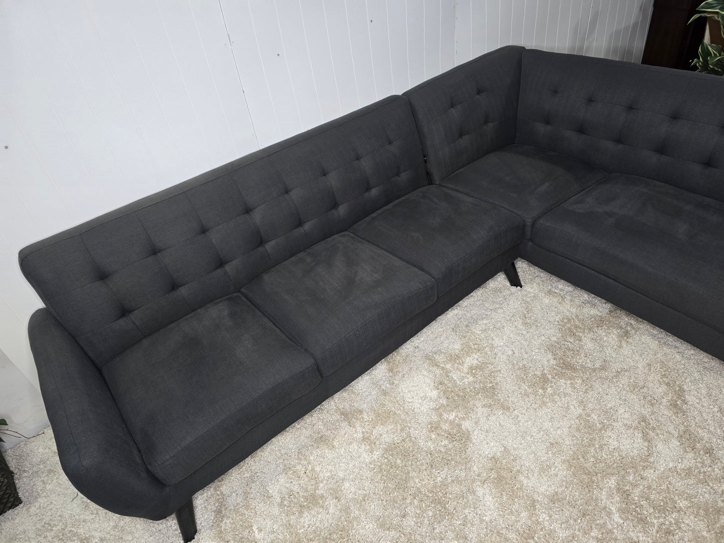 - Mid Century Modern Style Ash black 2 Piece Tuffted Sectional Sofa