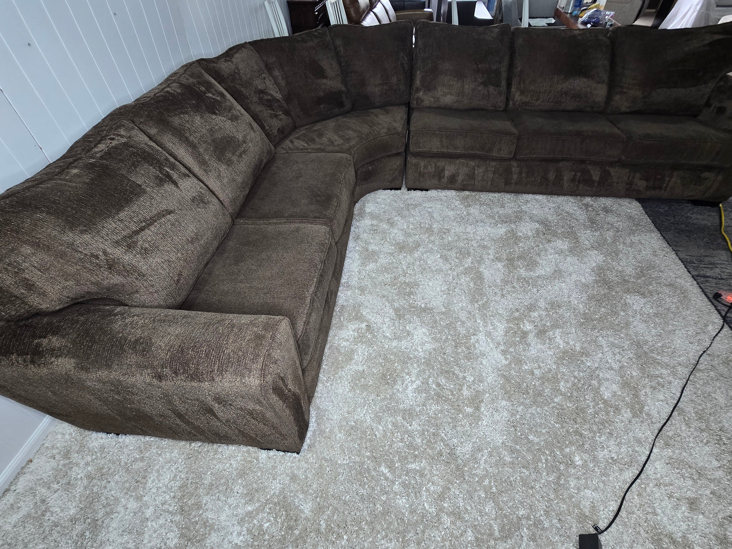 Large 3 Sections Brown Sectional Sofa With Cuddler Corner Made in U.S.A
