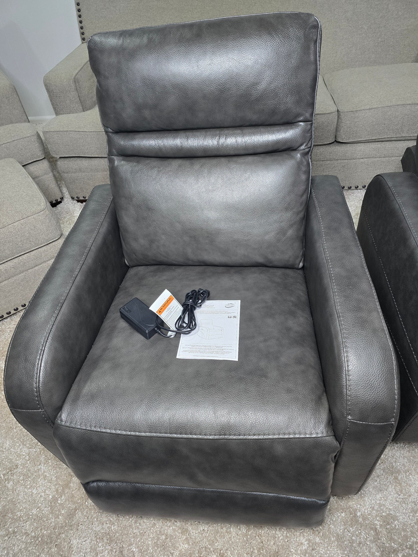 Like New - Power Modern Gray Leather Glider Recliner Chair