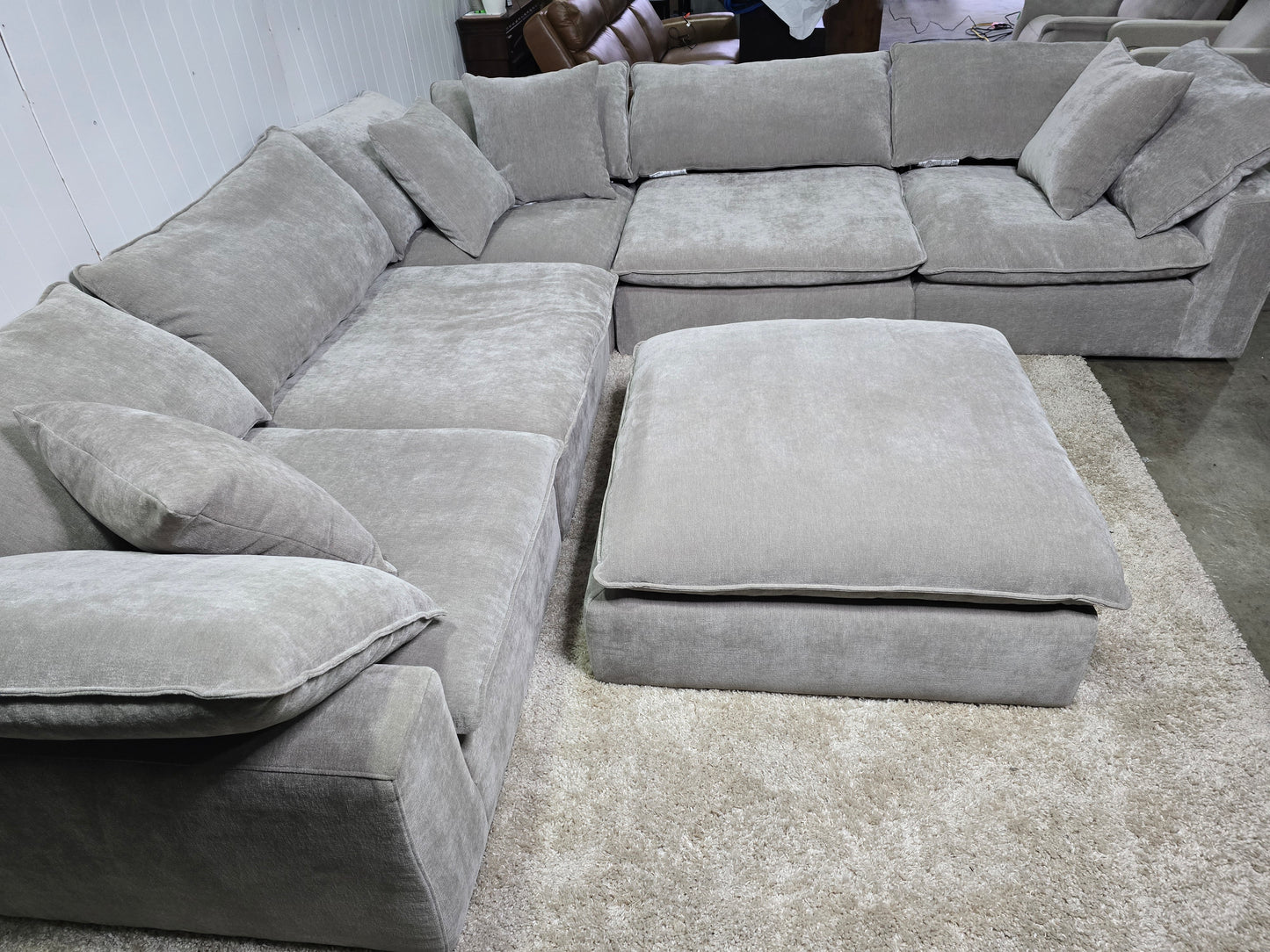 -1223-  Modern Sereen 6-piece Fabric Modular Sectional, Taupe with Ottoman