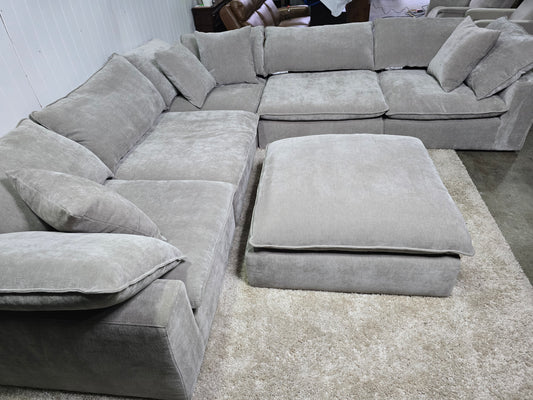 -1223-  Modern Sereen 6-piece Fabric Modular Sectional, Taupe with Ottoman