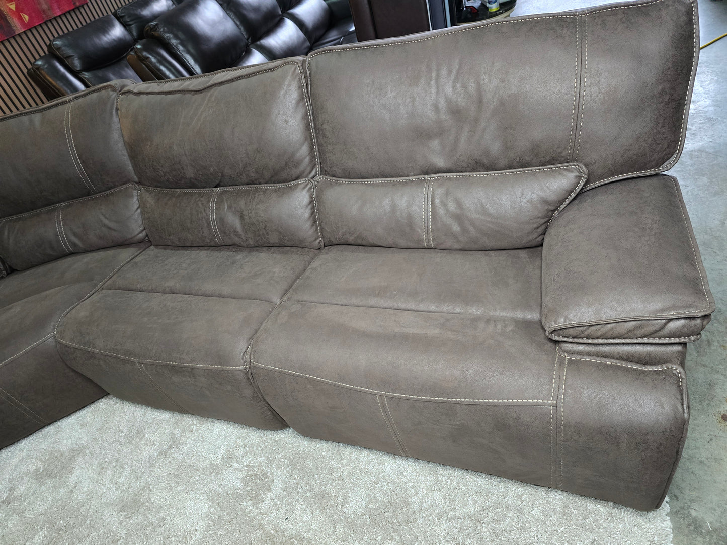 -1223- LIKE NEW- 6 Piece Brower Fabric Power Reclining Sectional with Power Headrests