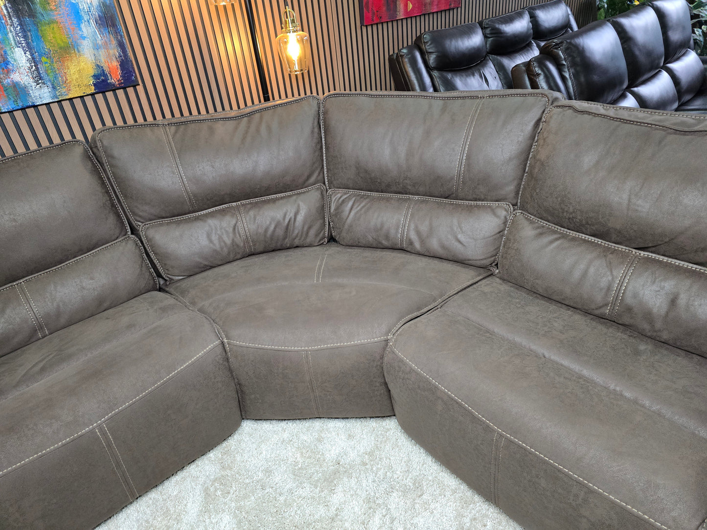 -1223- LIKE NEW- 6 Piece Brower Fabric Power Reclining Sectional with Power Headrests