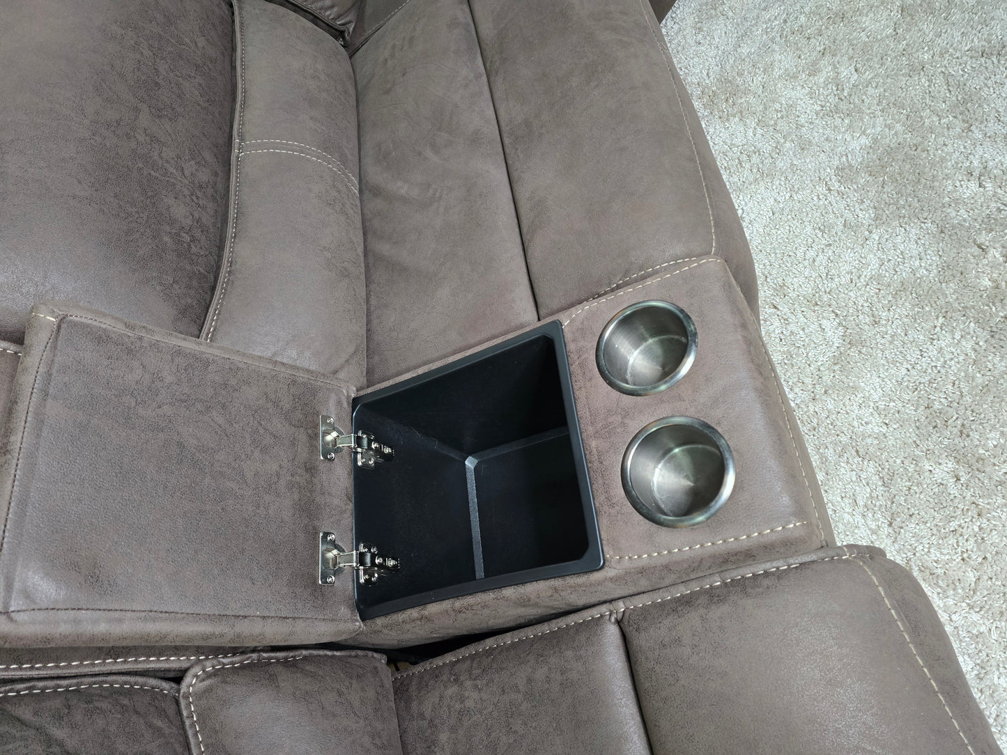 -1223- LIKE NEW- 6 Piece Brower Fabric Power Reclining Sectional with Power Headrests