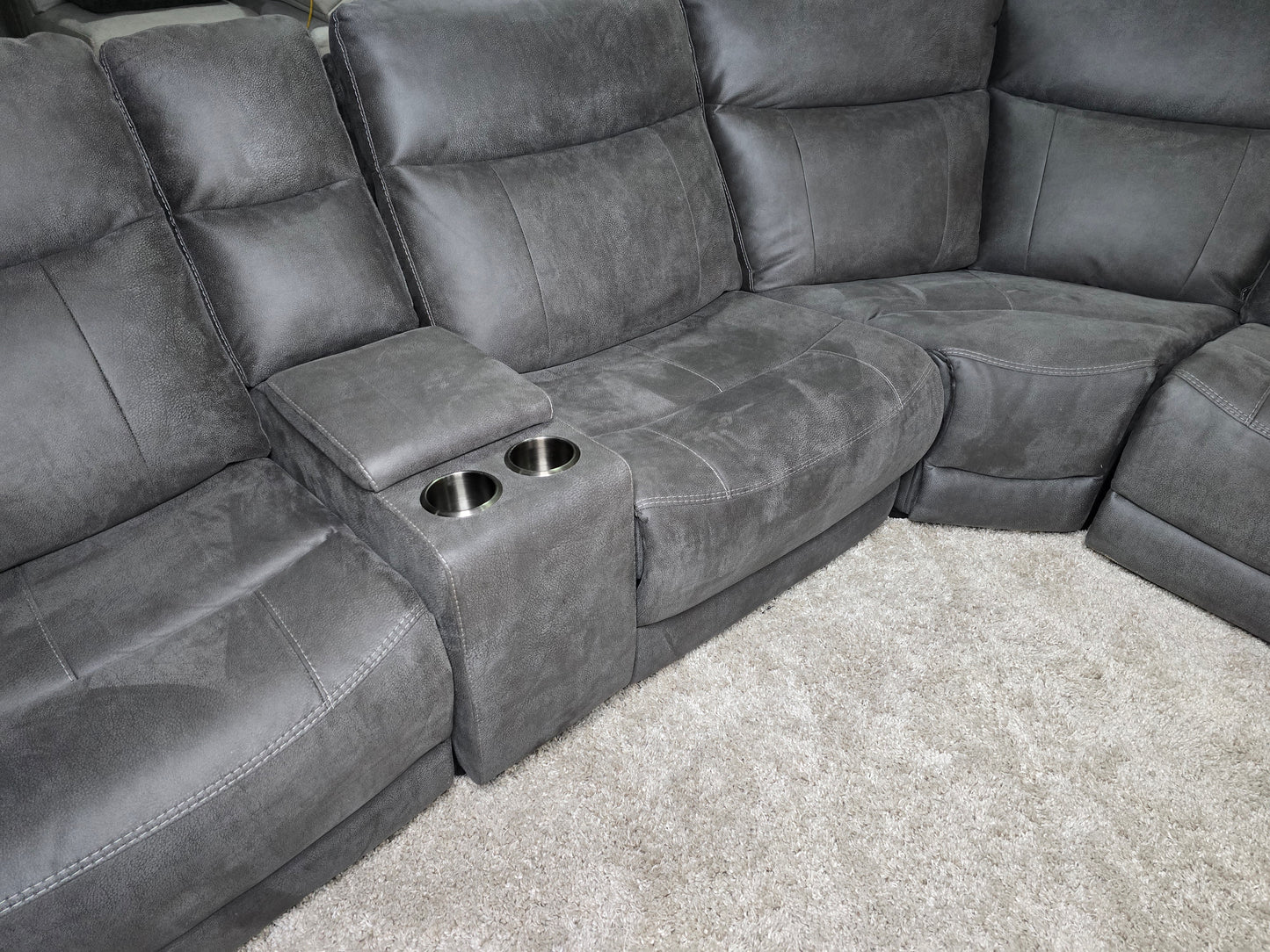 -1223- LIKE NEW- Gray 6-Piece Reclining Sectional with Power Headrests and Storage