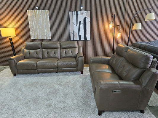 -1223- Malibu 2-piece Leather Power Reclining Set with Power Headrests – Sofa and Loveseat