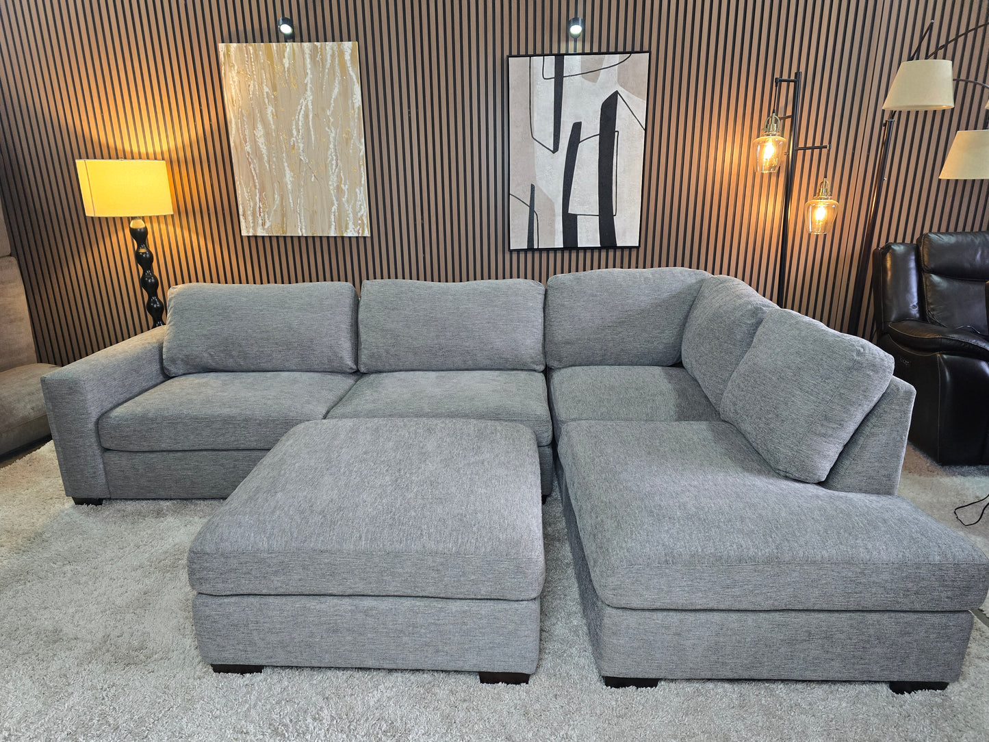 -1223- Excellent Condition -  Modern Maycen Fabric Gray Sectional with Ottoman