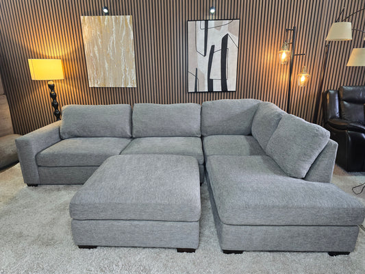 -1223- Excellent Condition -  Modern Maycen Fabric Gray Sectional with Ottoman