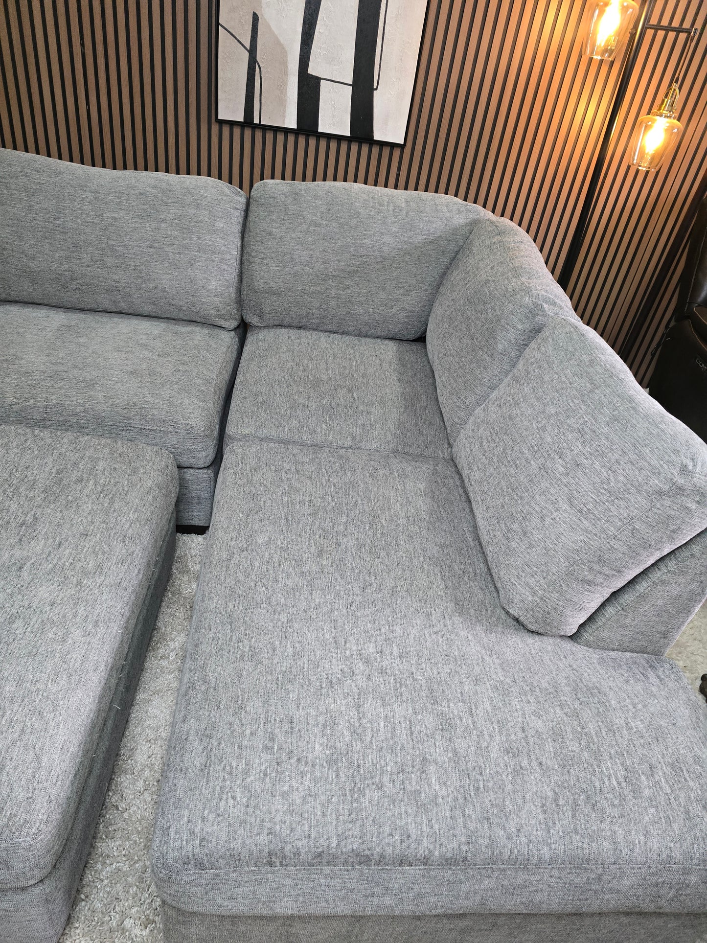 -1223- Excellent Condition -  Modern Maycen Fabric Gray Sectional with Ottoman