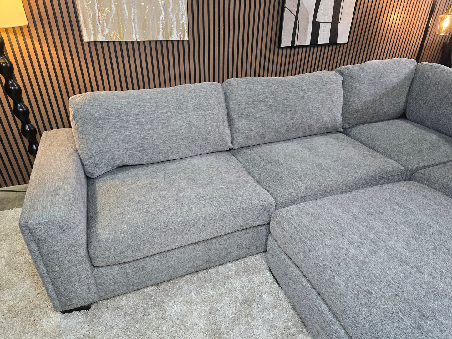-1223- Excellent Condition -  Modern Maycen Fabric Gray Sectional with Ottoman