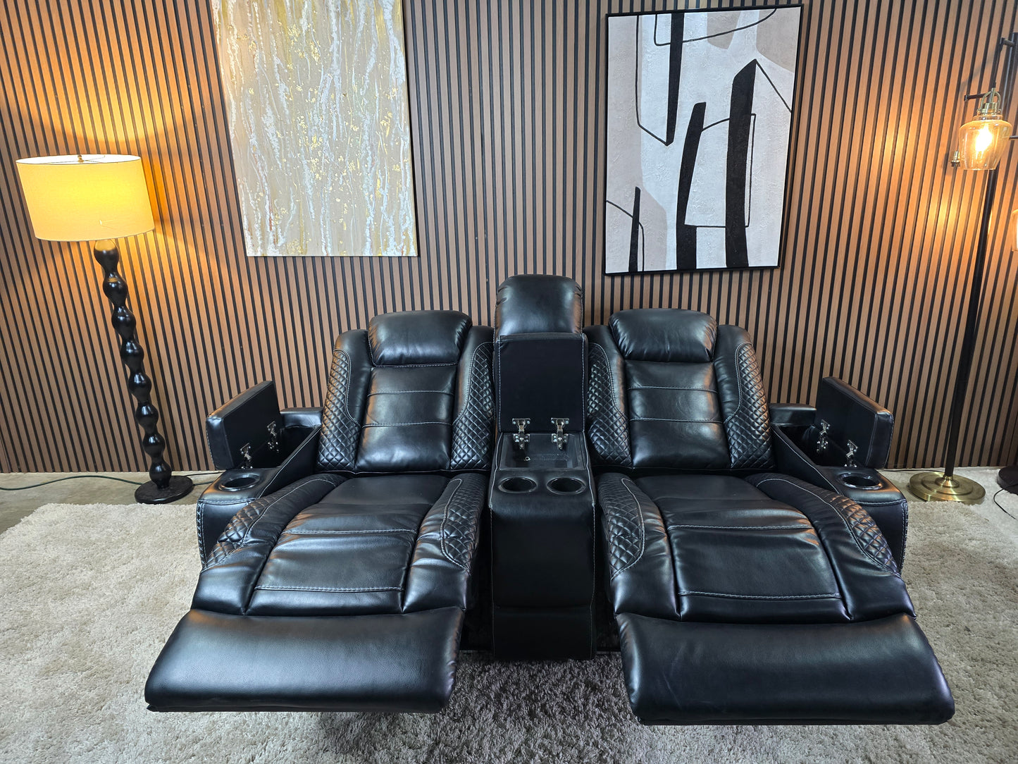 -1223- Signature Design by Ashley Party Time Dual Power Reclining Loveseat Console and Adjustable Headrest