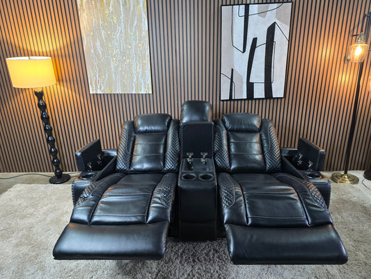 -1223- Signature Design by Ashley Party Time Dual Power Reclining Loveseat Console and Adjustable Headrest