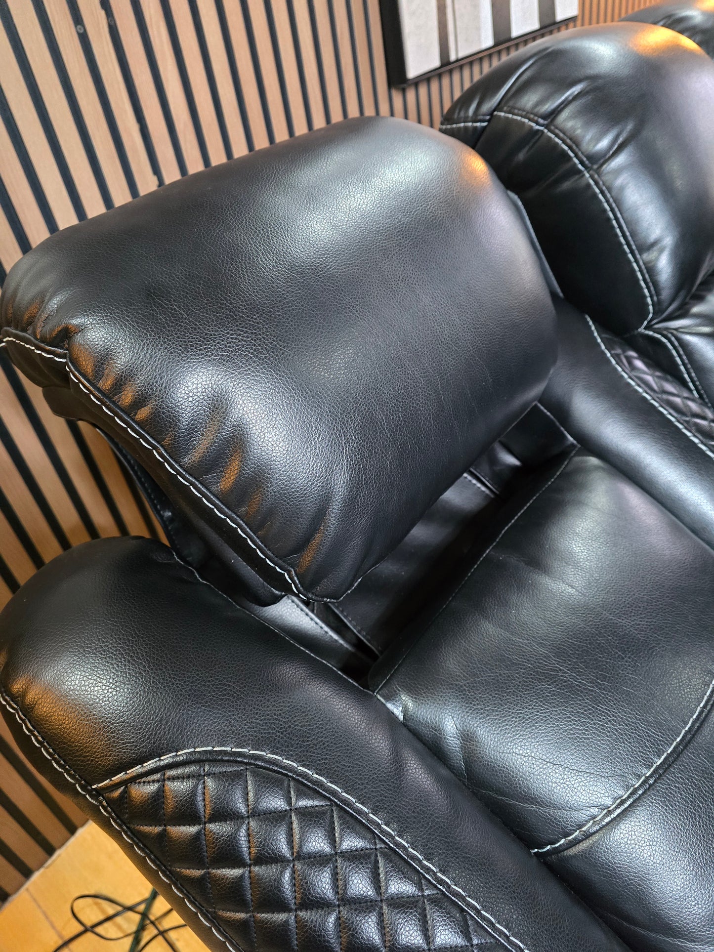 -1223- Signature Design by Ashley Party Time Dual Power Reclining Loveseat Console and Adjustable Headrest