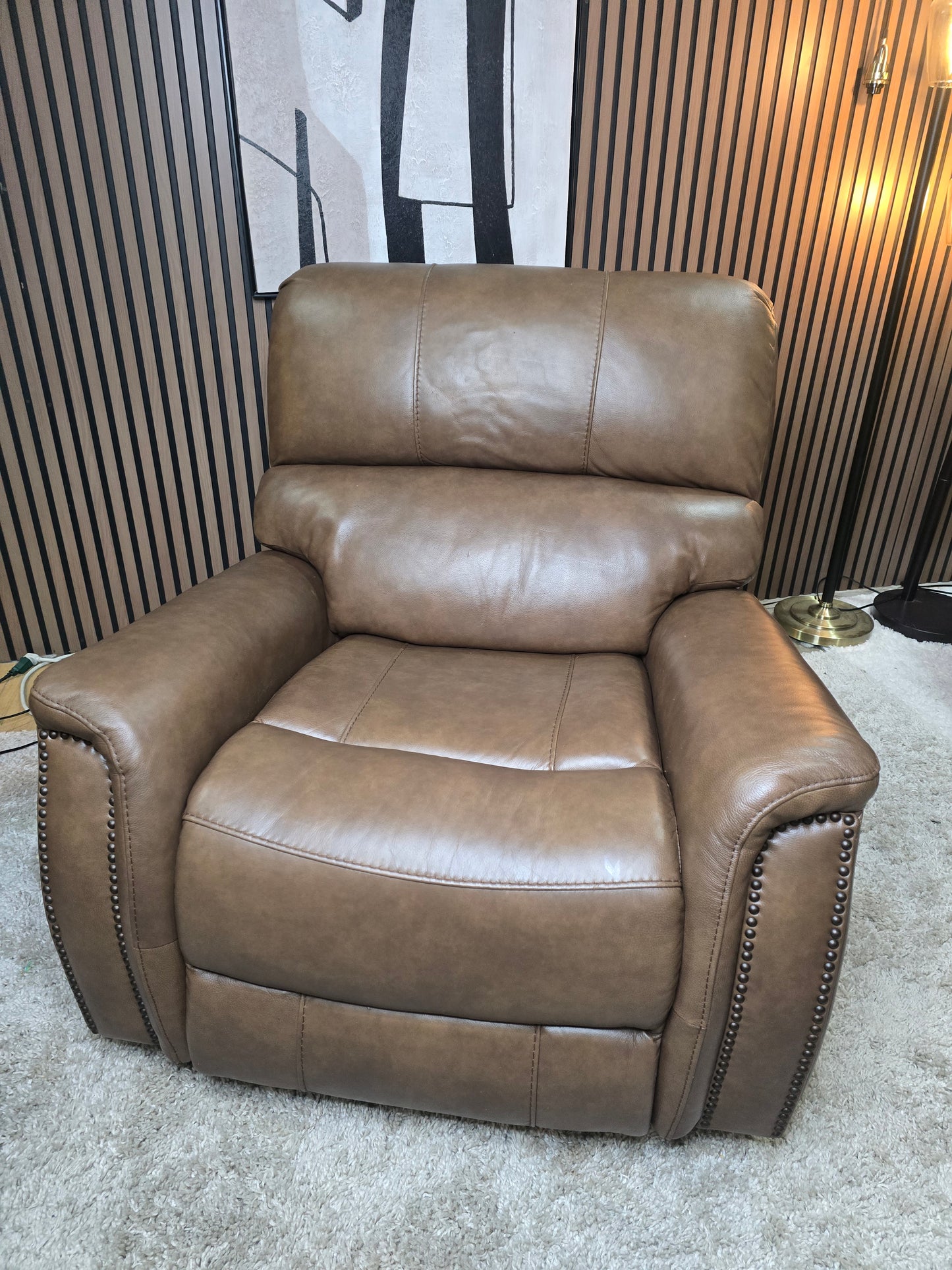 -1223- 2 Matching Barcalounger Presley Real Leather Power Rocker Recliner with Power Headrest LIKE NEW