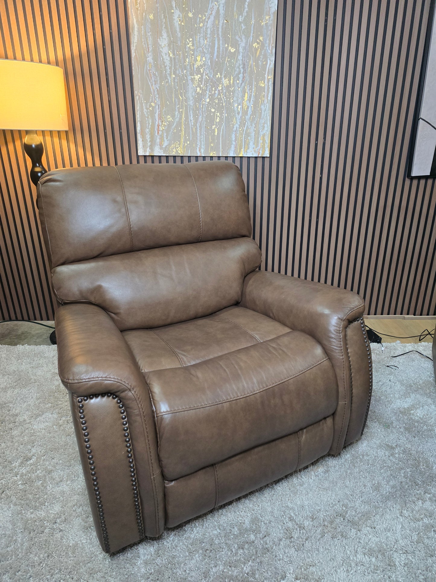 -1223- 2 Matching Barcalounger Presley Real Leather Power Rocker Recliner with Power Headrest LIKE NEW