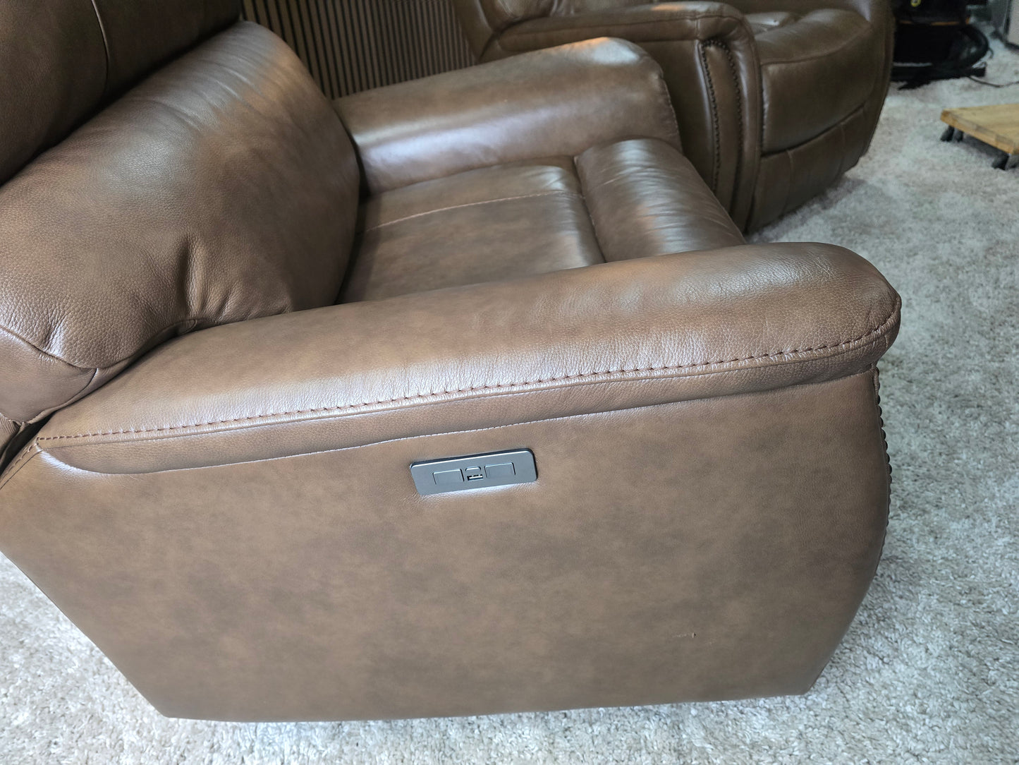 -1223- 2 Matching Barcalounger Presley Real Leather Power Rocker Recliner with Power Headrest LIKE NEW