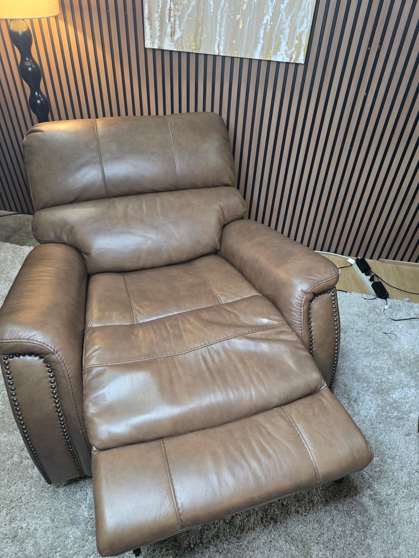 -1223- 2 Matching Barcalounger Presley Real Leather Power Rocker Recliner with Power Headrest LIKE NEW