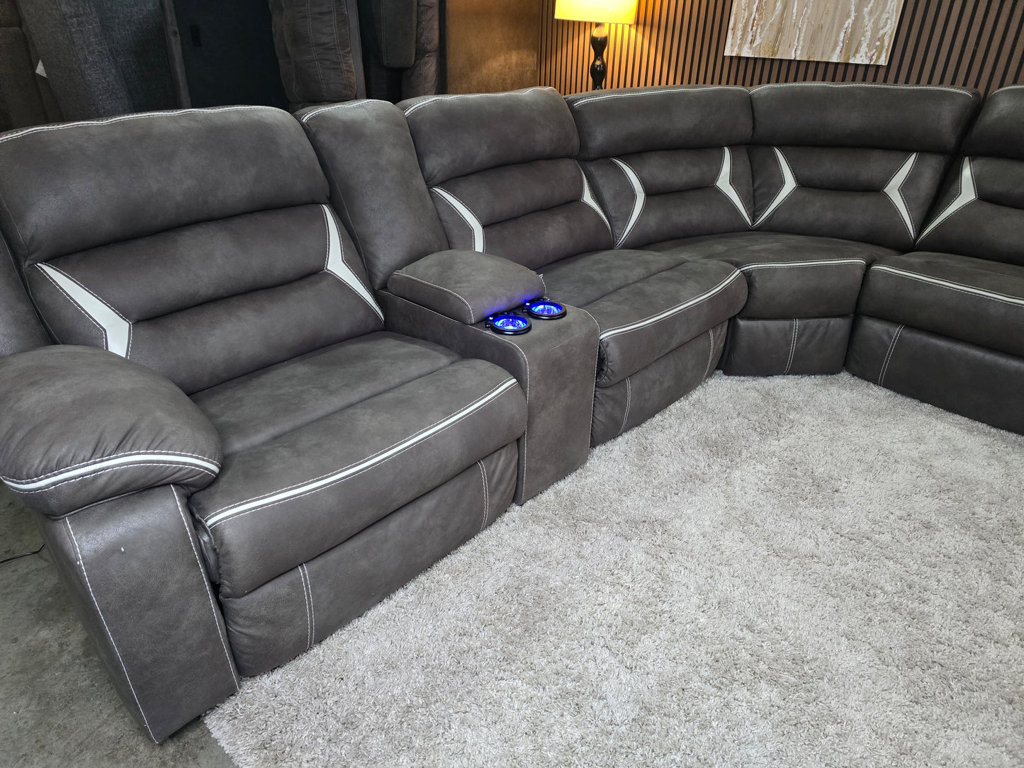 -1223- Like New- Kincord Midnight Color Modular Power Reclining Sectional with Console