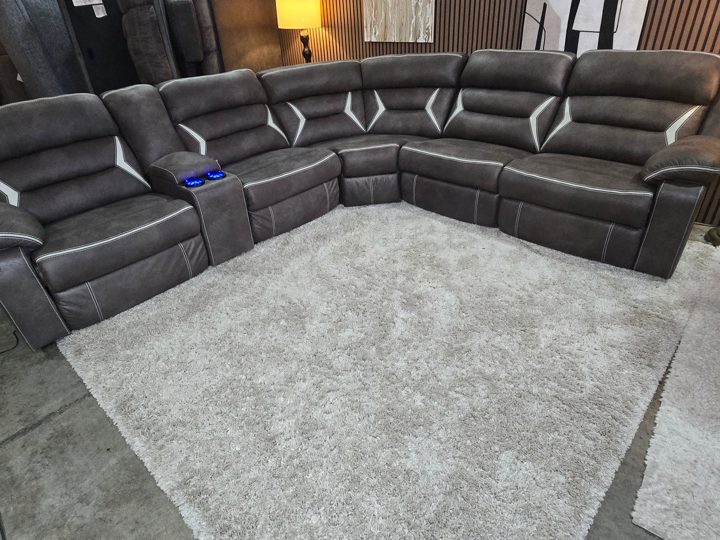 -1223- Like New- Kincord Midnight Color Modular Power Reclining Sectional with Console