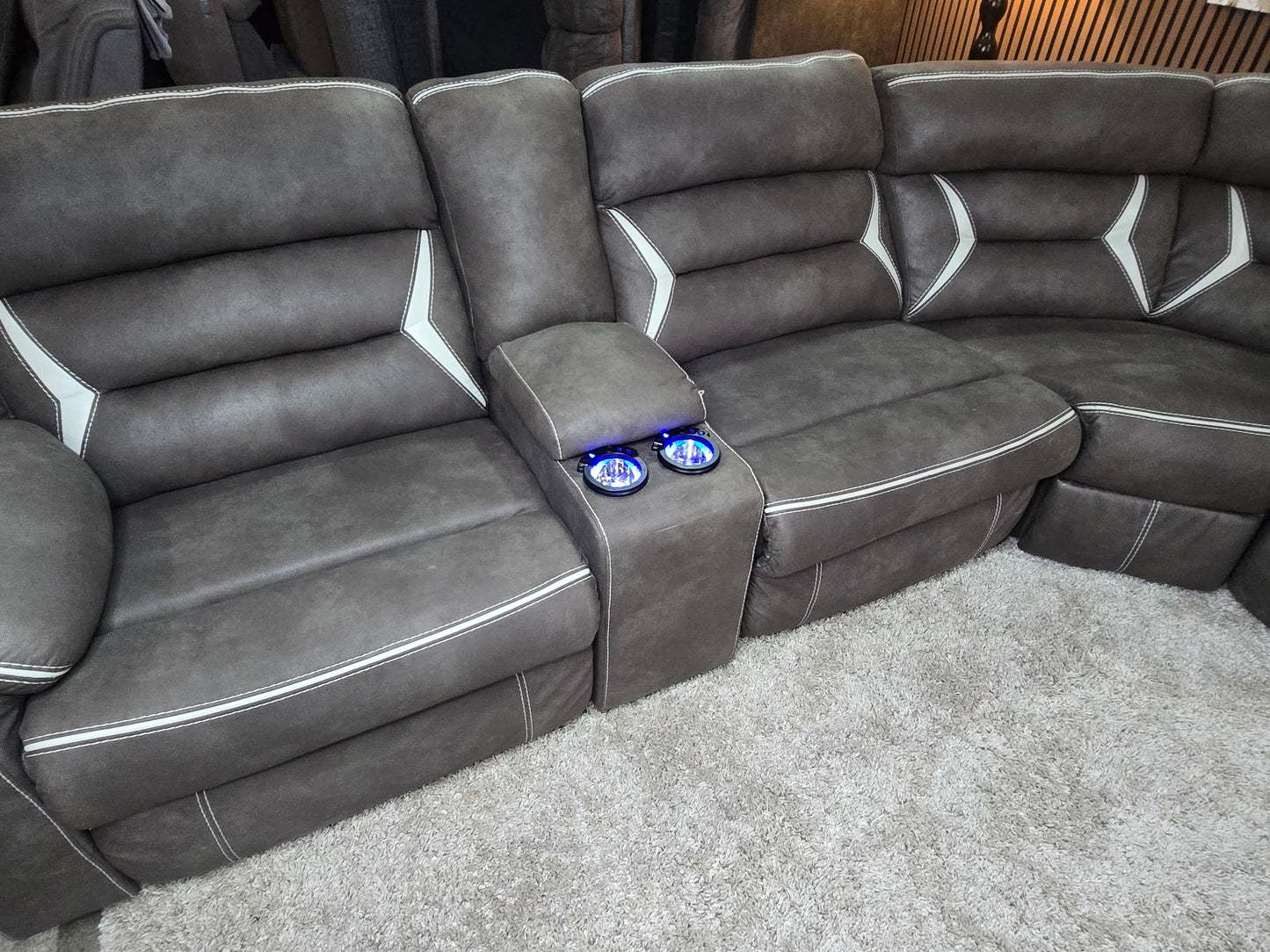 -1223- Like New- Kincord Midnight Color Modular Power Reclining Sectional with Console