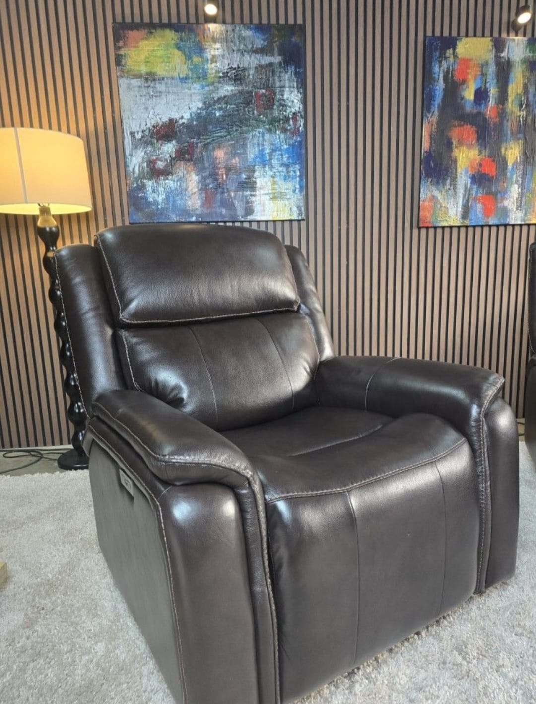 -1223- 2 Matching Barcalounger Bryson Top Grain Leather Power Rocker Recliner