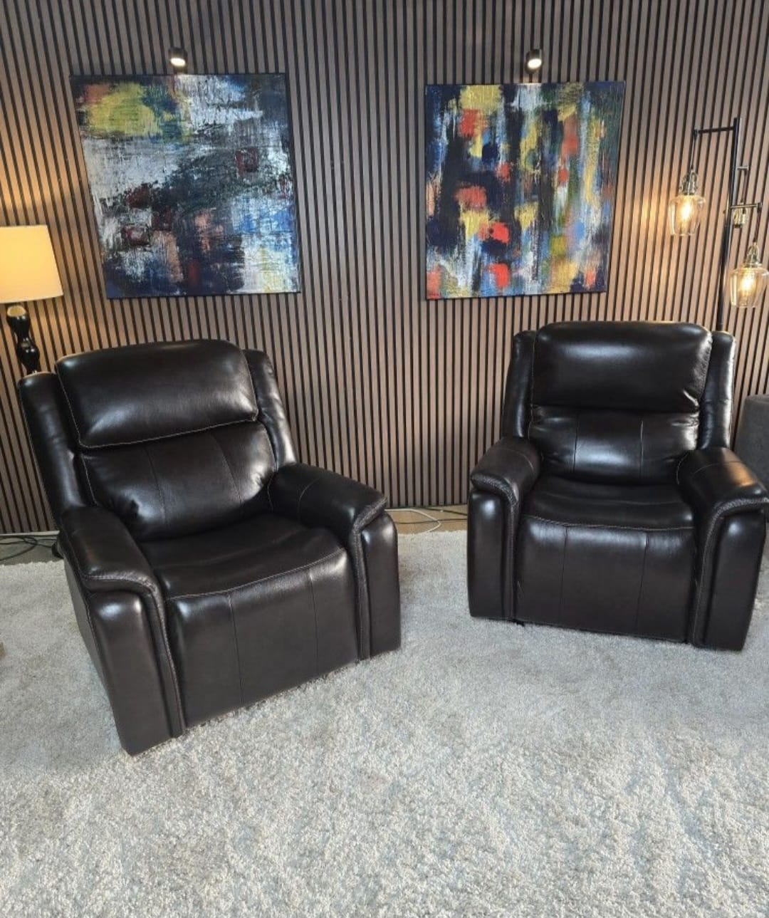 -1223- 2 Matching Barcalounger Bryson Top Grain Leather Power Rocker Recliner