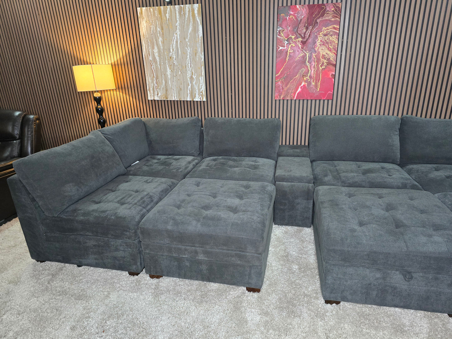 Like New- Tisdale Special Edition 9 piece Modular and Storage Compartment USB Option with Ottoman