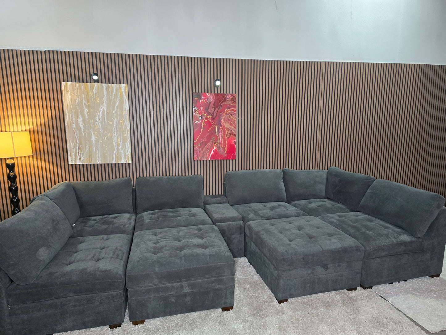 Like New- Tisdale Special Edition 9 piece Modular and Storage Compartment USB Option with Ottoman