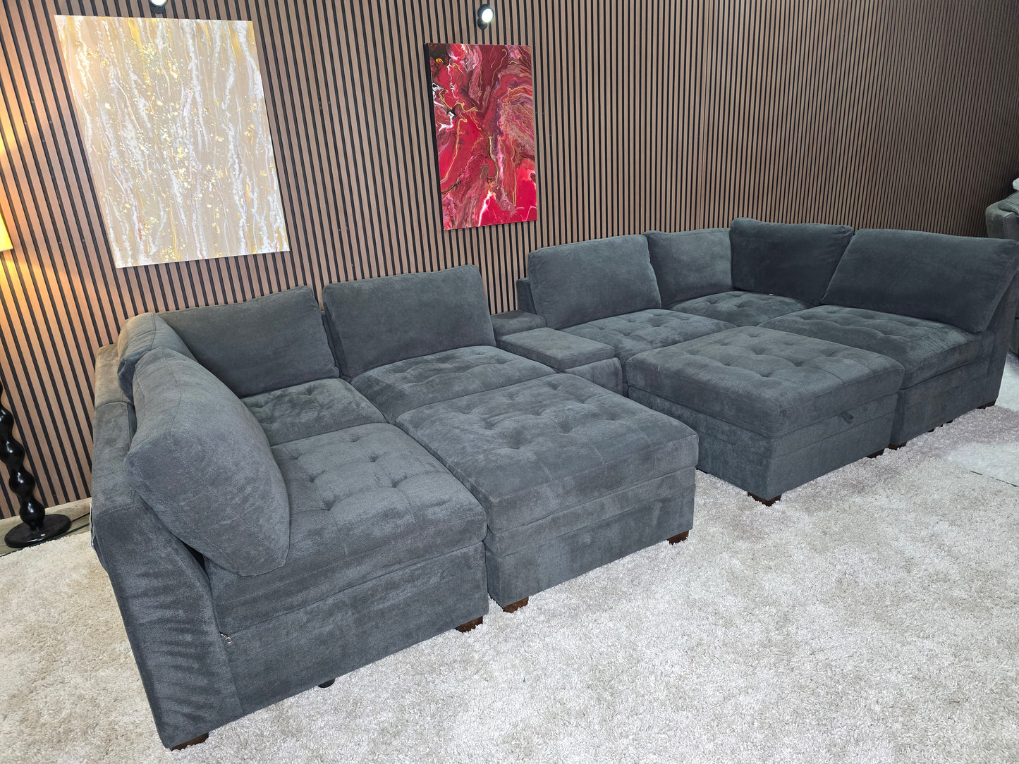 Like New- Tisdale Special Edition 9 piece Modular and Storage Compartment USB Option with Ottoman