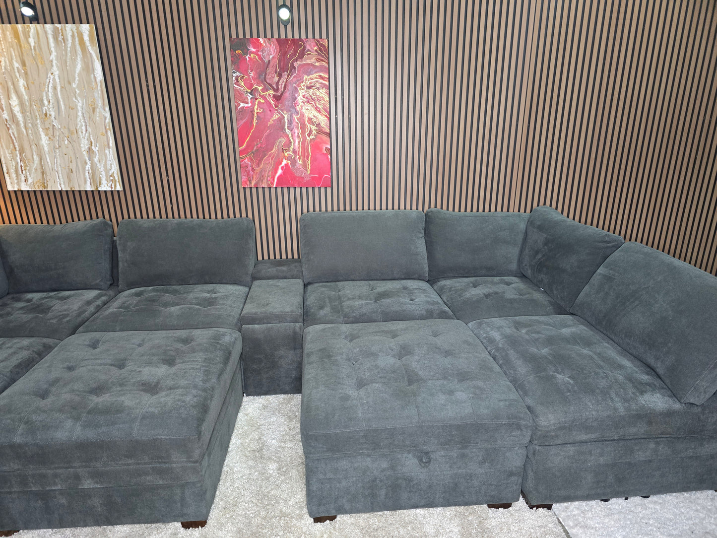 Like New- Tisdale Special Edition 9 piece Modular and Storage Compartment USB Option with Ottoman