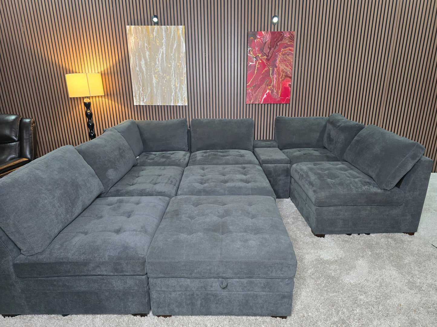 Like New- Tisdale Special Edition 9 piece Modular and Storage Compartment USB Option with Ottoman